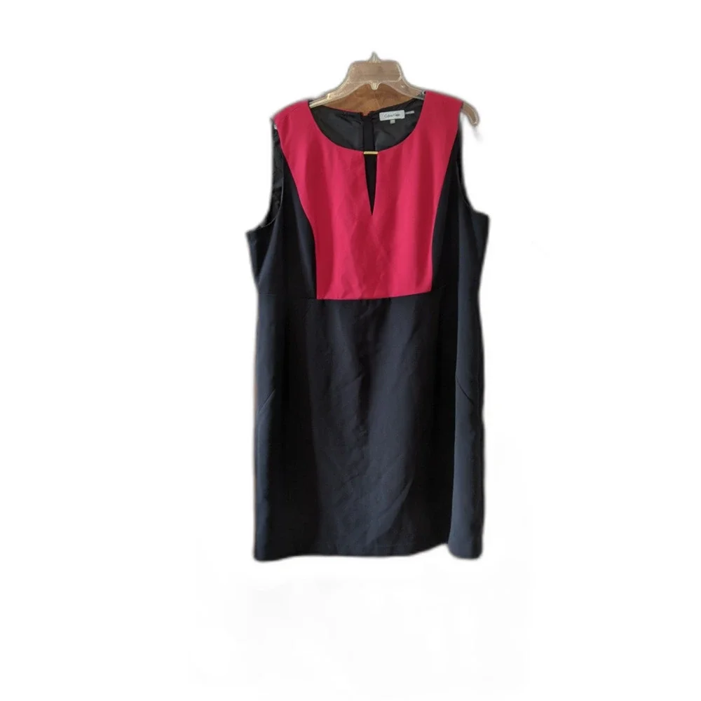 Calvin Klein Red Black Dress Keyhole Neckline Shift A Line Whimsygoth Sz 20